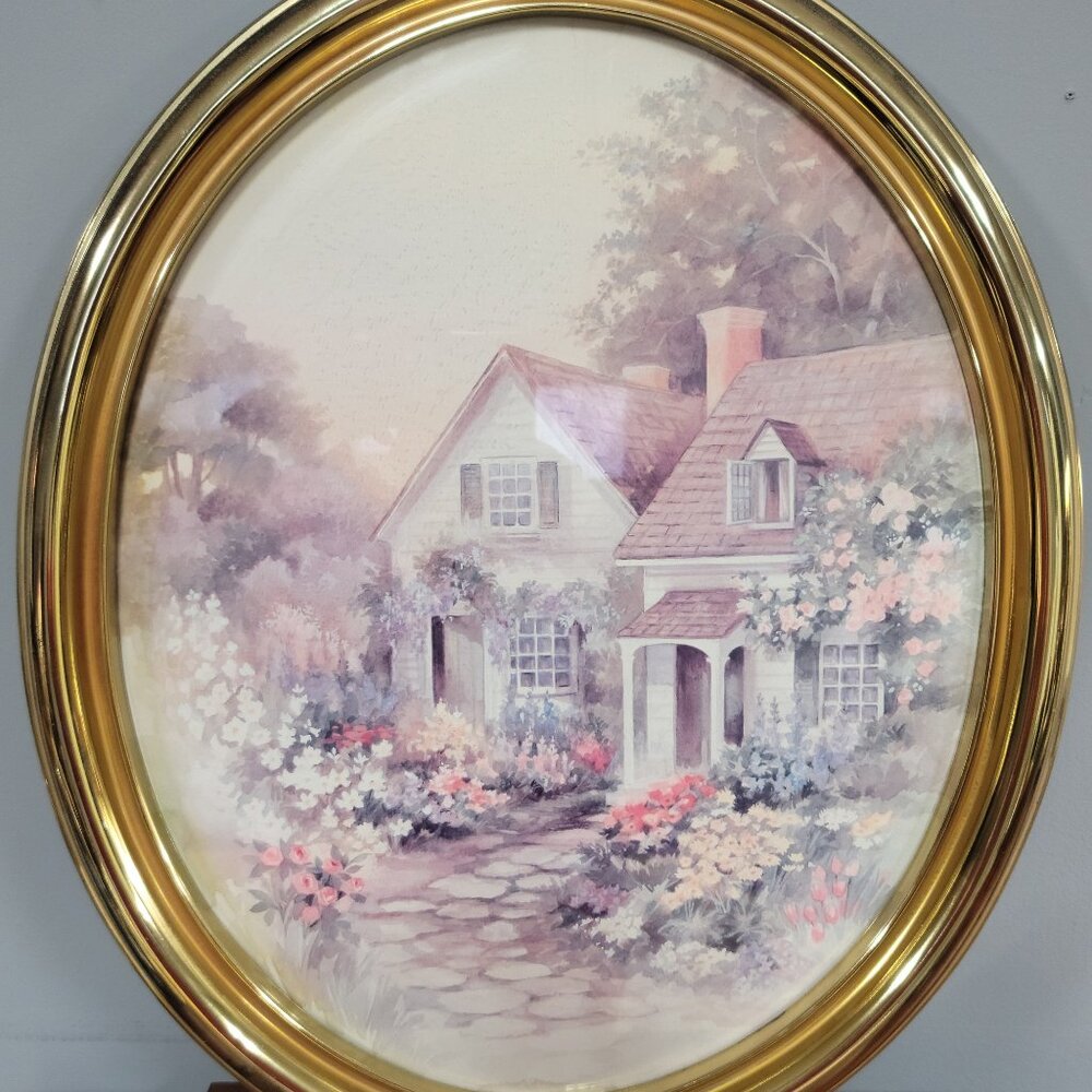 Vintage Wall Print By Lee K Parkinson Oval Frame Art Deco Country Home Charm